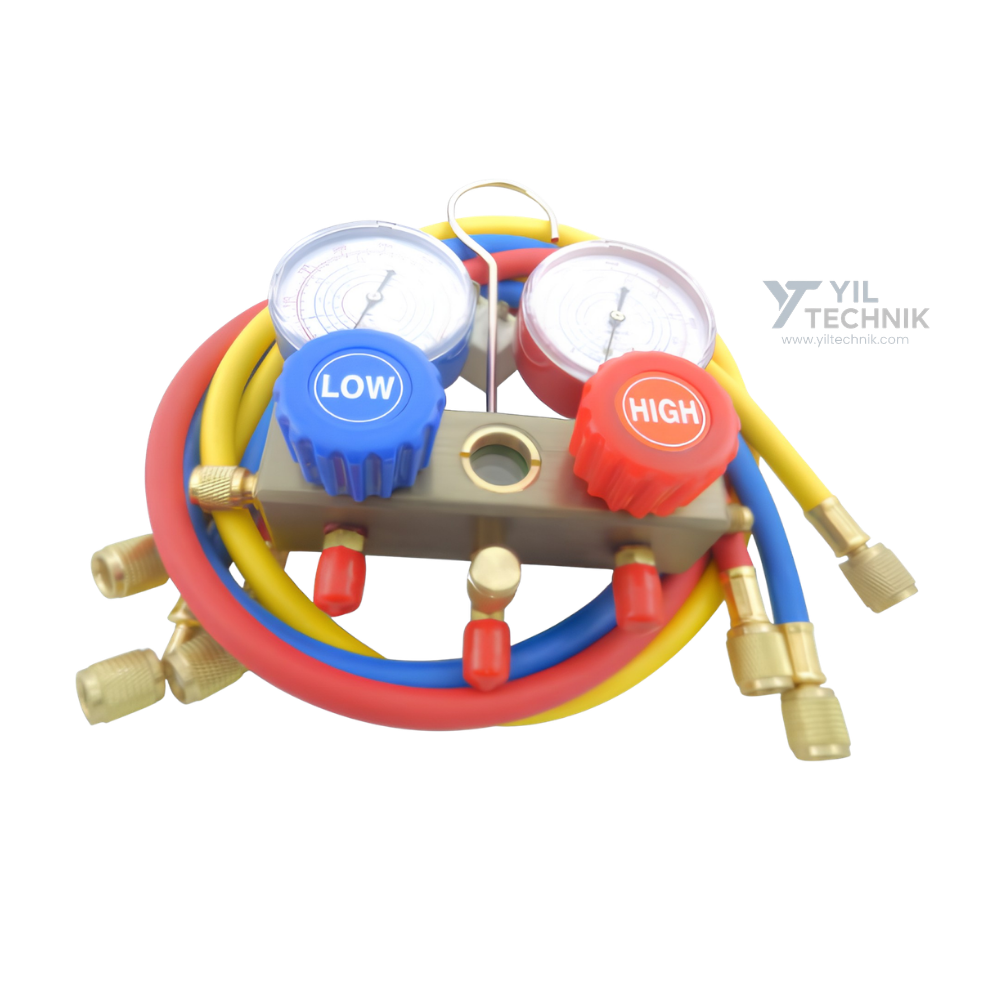 2-Way HVAC AC Refrigeration Manifold Gauge Set – European Type – R22 / R134a / R404A / R410A