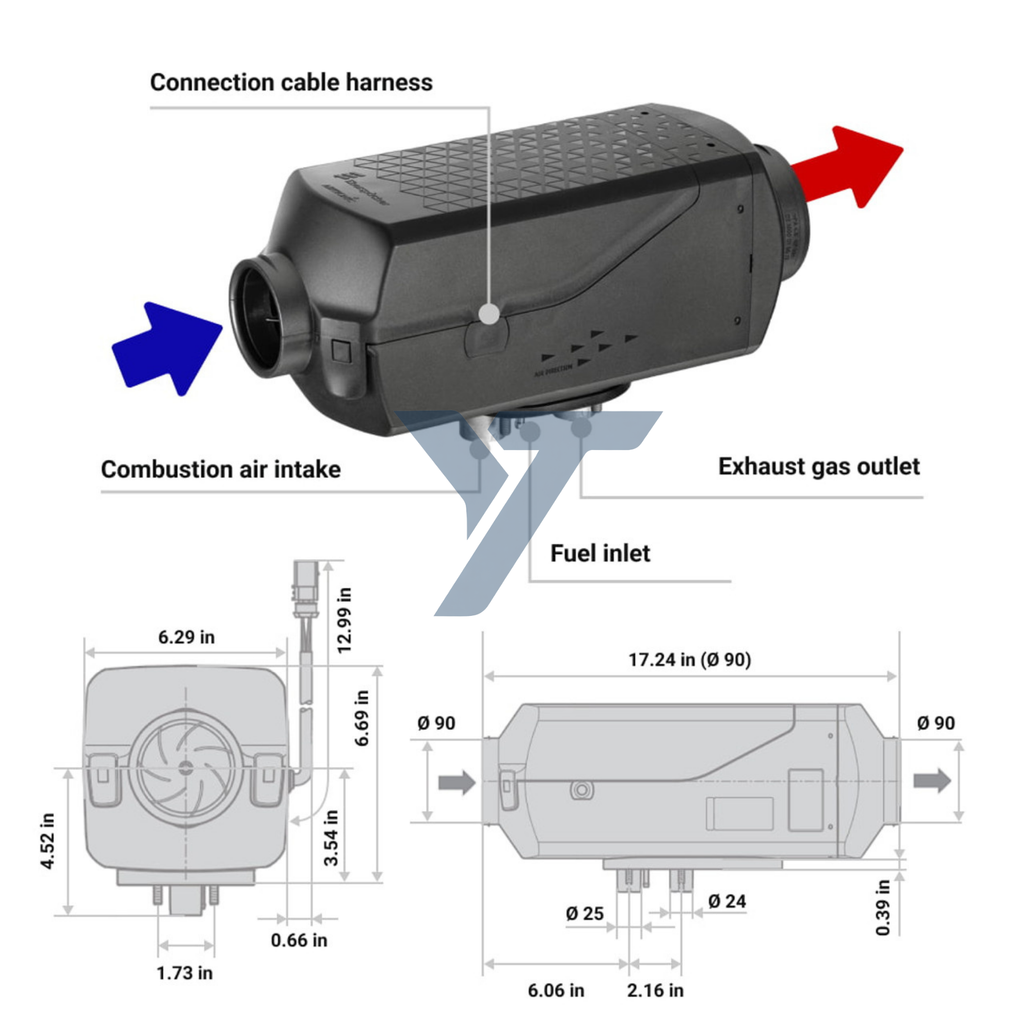 Eberspacher Airtronic AL3 D6L 12V RV Diesel Heater – Comfort Installation Kit