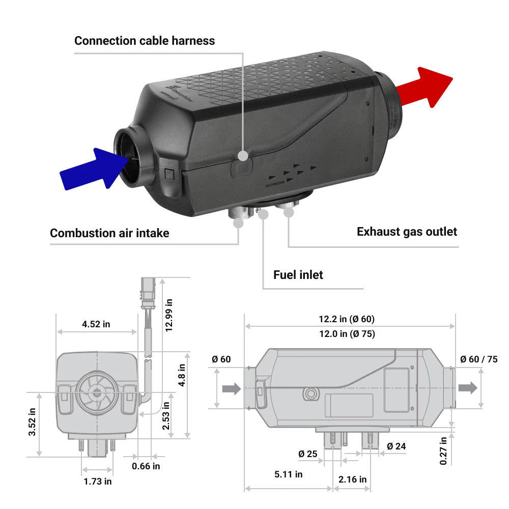 Espar / Eberspächer Airtronic S3 B2L 12V 2kW Gasoline Heater Kit | 202229050000